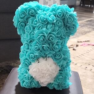 Floral Teddy Bear Decor - Turquoise and White